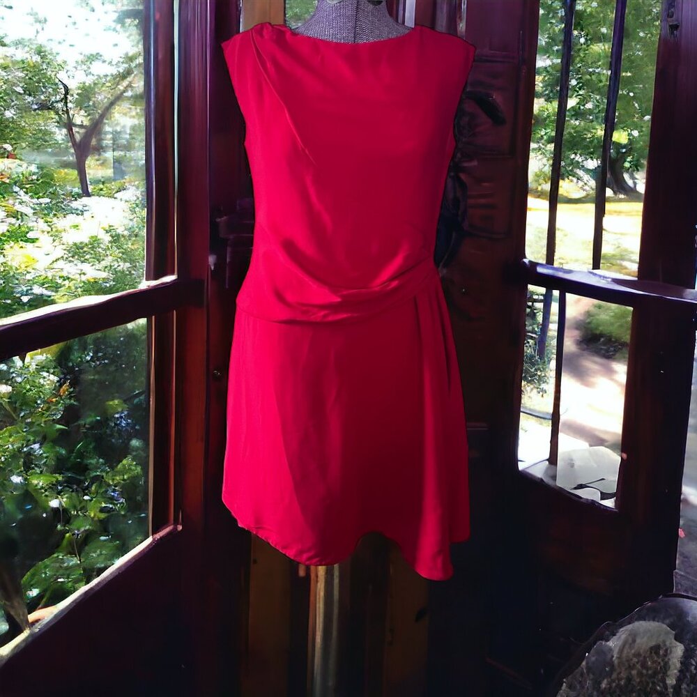 Prada Red Crepe Sleeveless Ruched Front Shift Dress 46